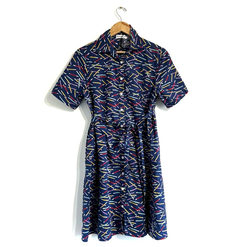 ModCloth Navy Multicolor Patterned Shirt Dress - Picture 2 of 11